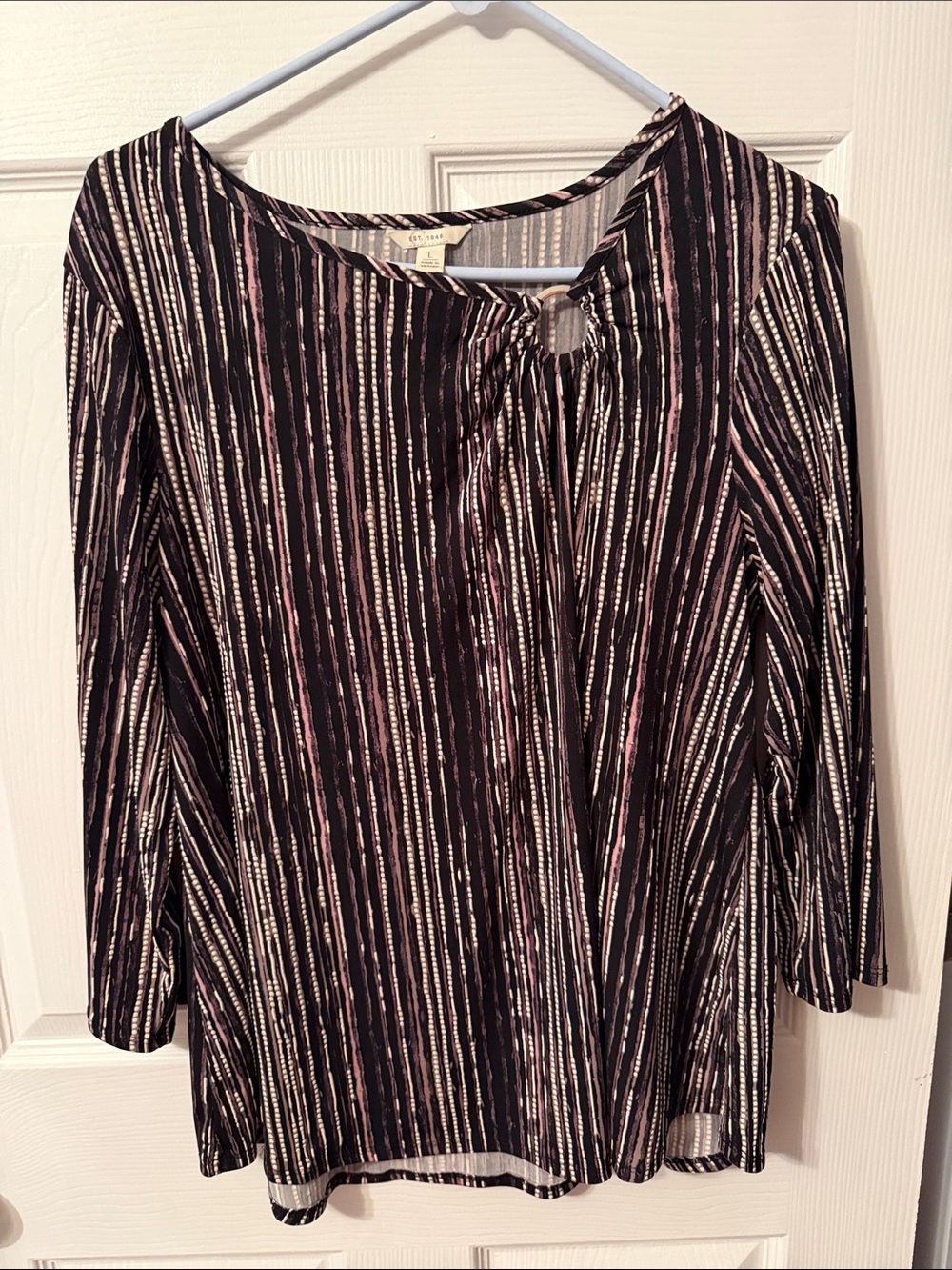 Liz Claiborne Black Striped Tie-Detail Long Sleeve Top